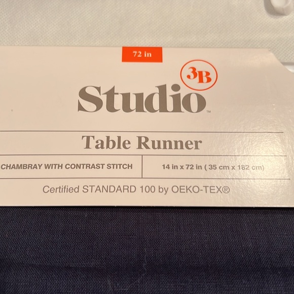 Studio 3B-Blue w/Black Contrast Stitch Linen Blend Table Runner- 14” x 72”-NWT - Picture 4 of 7